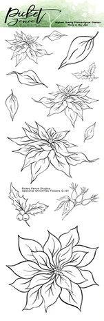 Picket Fence Studios - Seasonal Christmas Flowers 4x12 Inch Clear Stamps