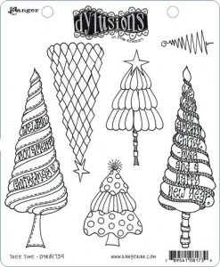 Ranger Dylusions Cling Stamp Set Christmas Tree Time